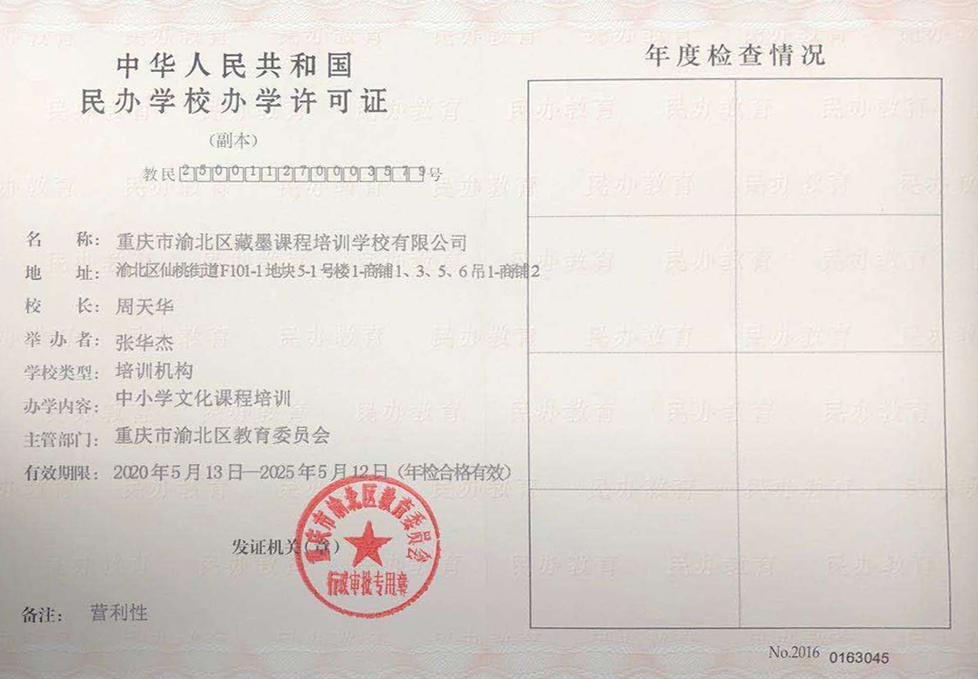 民办学校办学许可证